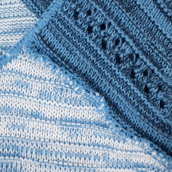 Cotton Country 3/4 Sleeve Crochet Knit Sweater Womens Medium Blue Coastal Boho - Picture 12 of 15